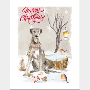 Irish Wolfhound Dog Merry Christmas Santa Dog Posters and Art